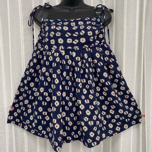 Free People Navy Blue and Cream Babydoll Top Dress With Tie Straps Size M